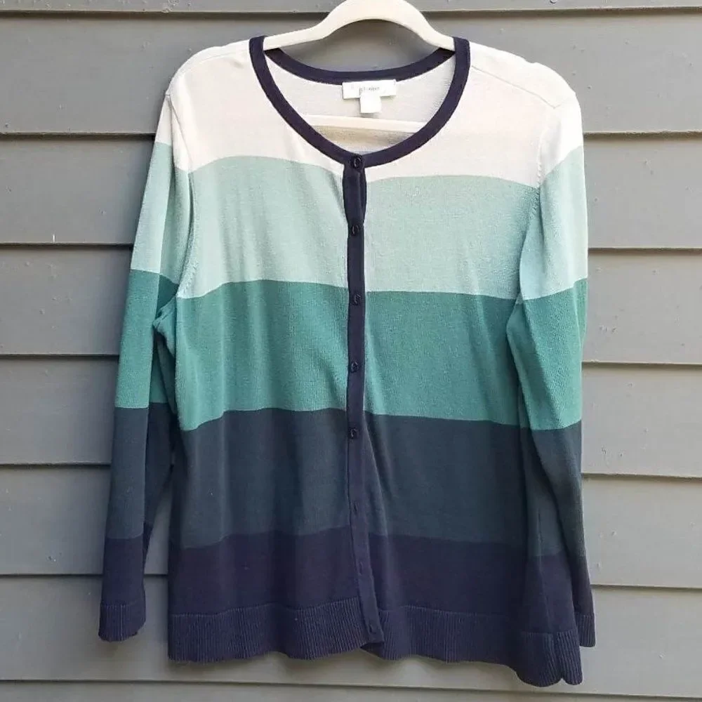 C J Banks Shades of Green Cotton Cardigan size 1X